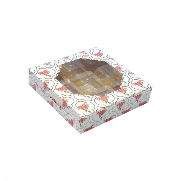 9 CAVITY CHOCOLATE BOX TRADITIONAL LOTUS PATTEN  ( 5.75 X 5.75 X 1.25 )