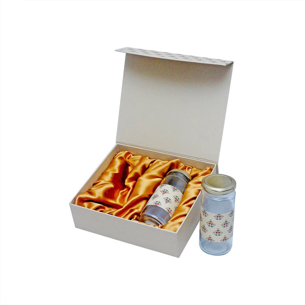 2 JAR RIGID BOX WITH JAR MUGHAL PEACOCK MOTIF  ( 8.25 x 7 x2.25)  DIWALI GIFT HAMPERS