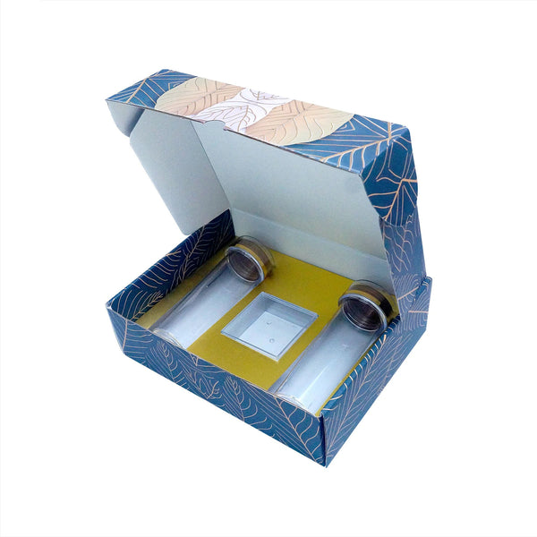RAJWADI PRINTED CORRUGATED WITH 2 ACRYLIC JAR AND ONE SQUARE ACRYLIC BOX  ( 10 X 8 X 3 )