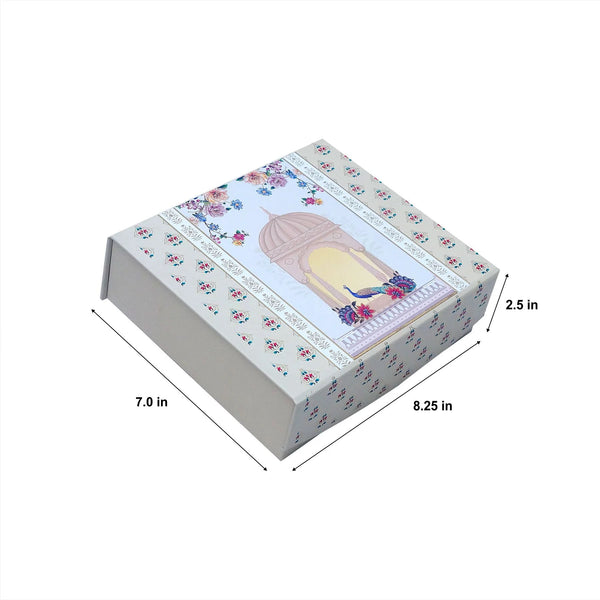 2 JAR RIGID BOX WITH JAR MUGHAL PEACOCK MOTIF  ( 8.25 x 7 x2.25)  DIWALI GIFT HAMPERS