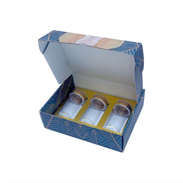 RAJWADI PRINTED CORRUGATED WITH 3 SMALL ACRYLIC JAR  ( 10 X 8 X 3 )
